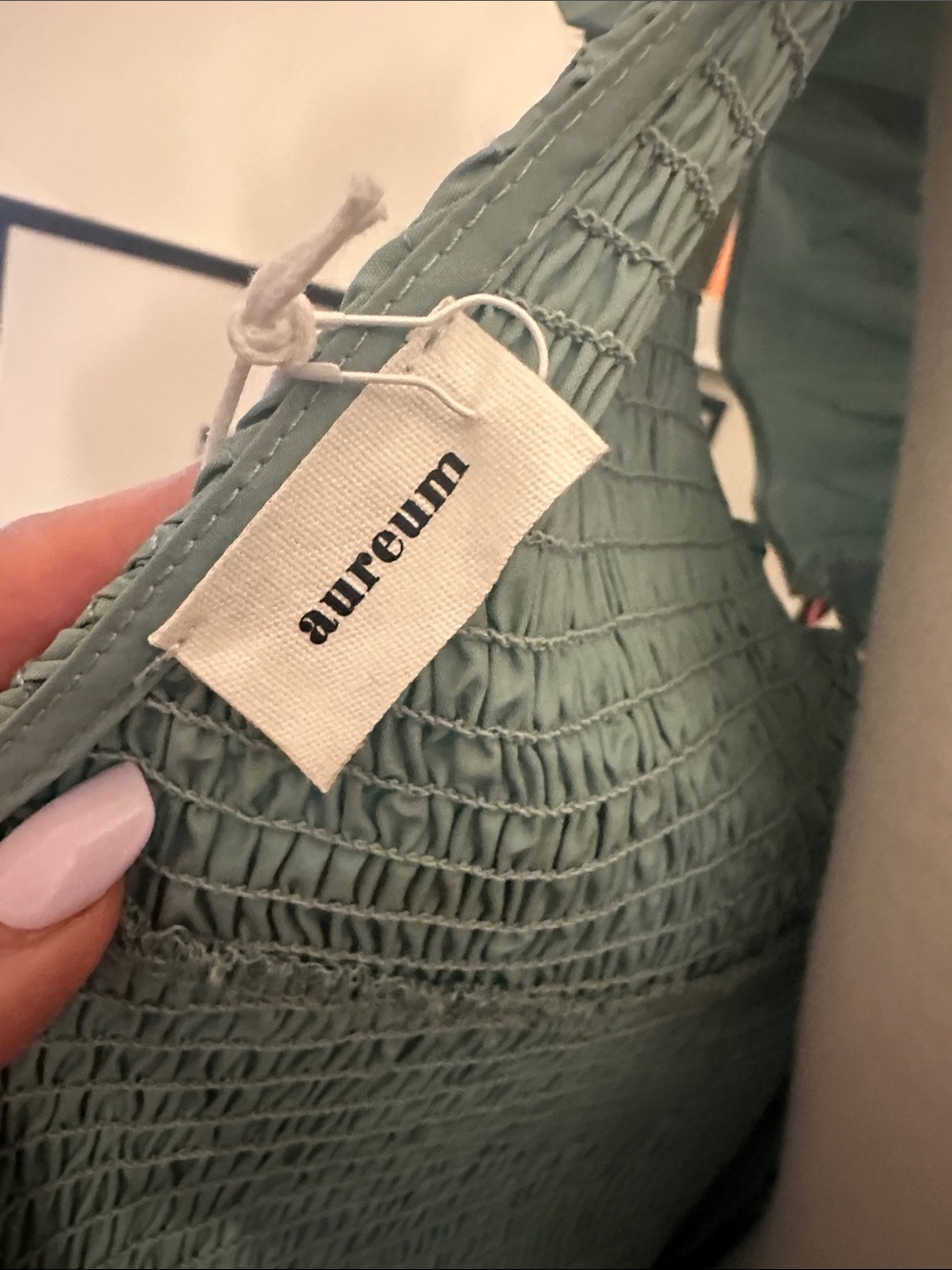 Aureum Robin Smocked Flutter Sleeve Midi Dress in Sage Small NWT - Picture 10 of 16